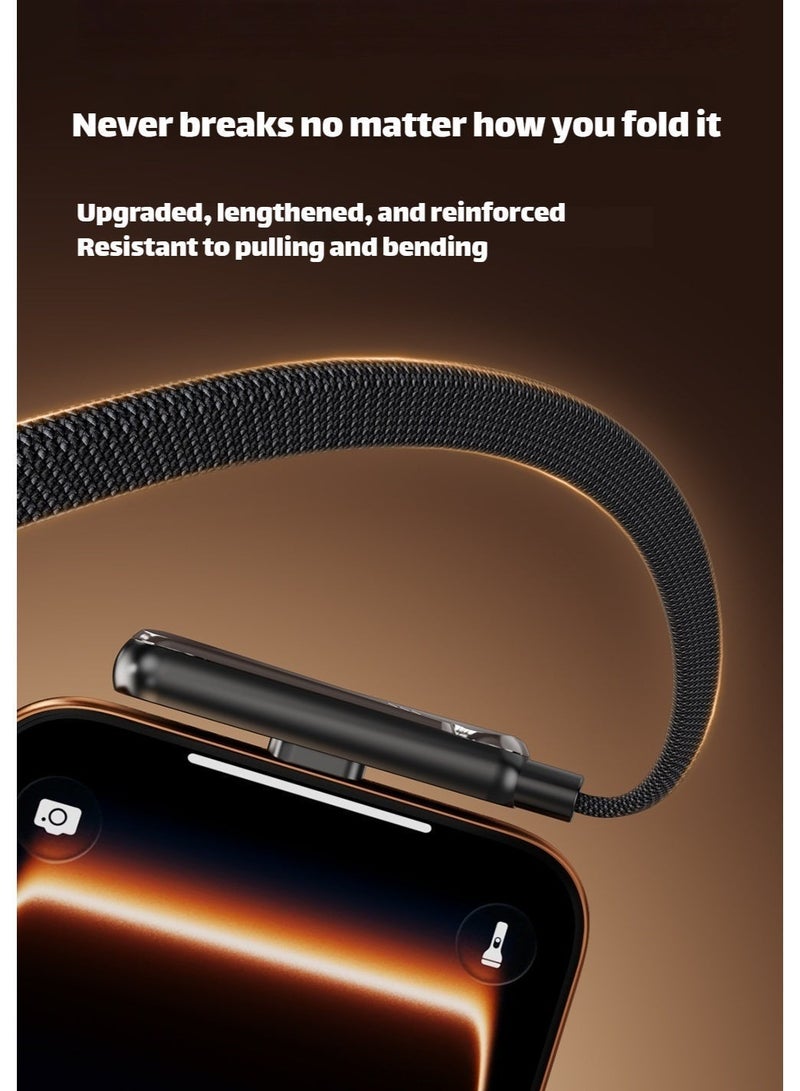 BASEMO 240W super-fast charging cable with built-in phone stand, compatible with iPhones, Android phones, tablets and laptops with USB-C interface, supports PD 20W to 70W fast charging, and is compatible with devices from mainstream brands such as Apple, Samsung, Huawei and Honor. Type-C to Type-C 1.5m black. - Image 5